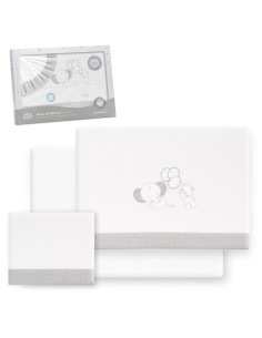 2x1 Juego de sábanas cuna franela oso elefante globos bco/gris