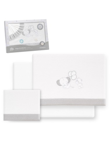 2x1 Juego de sábanas cuna franela oso elefante globos bco/gris