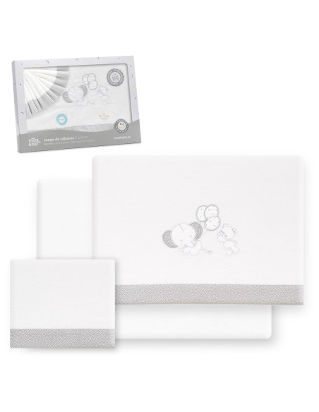 2x1 Juego de sábanas cuna franela oso elefante globos bco/gris