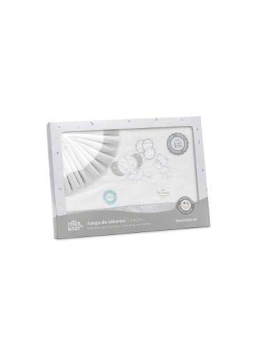 2x1 Juego de sábanas cuna franela oso elefante globos bco/gris