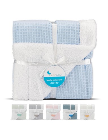 2x1 Manta nido abeja+borreguillo azul