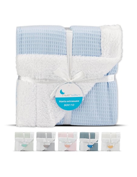 2x1 Manta nido abeja+borreguillo azul