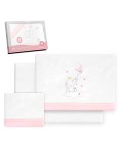 2x1 Juego de sábanas cuna franela elefante globo corazon bco/rosa