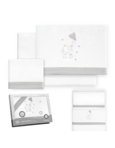2x1 Juego de sábanas minicuna franela elefante globo corazon bco/gris