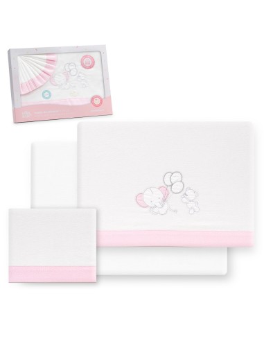 2x1 Juego de sábanas cuna franela oso elefante globos bco/rosa