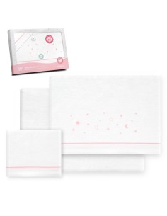 2x1 Juego de sábanas cuna franela estrellas luna bco/rosa