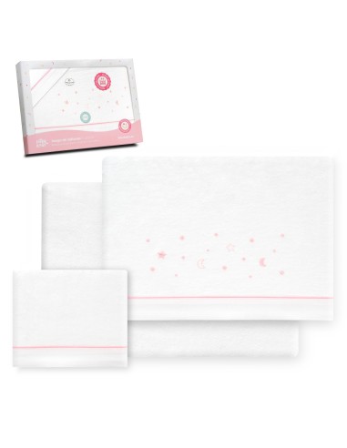 2x1 Juego de sábanas cuna franela estrellas luna bco/rosa