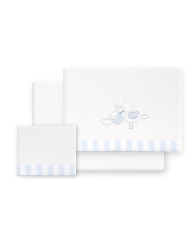 2x1 Juego de sábanas cuna franela cigueña oso bco/azul