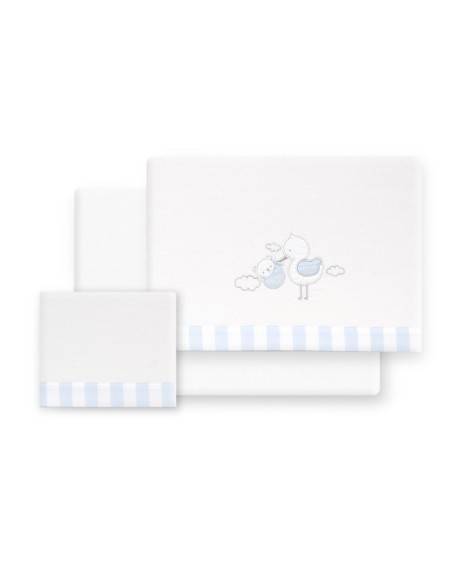2x1 Juego de sábanas cuna franela cigueña oso bco/azul