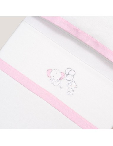 2x1 Juego de sábanas cuna franela oso elefante globos bco/rosa