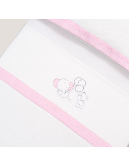 2x1 Juego de sábanas cuna franela oso elefante globos bco/rosa