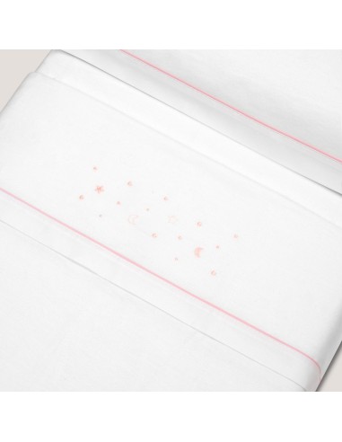 2x1 Juego de sábanas cuna franela estrellas luna bco/rosa