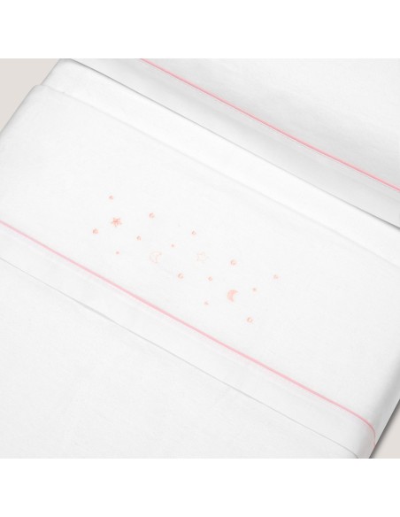 2x1 Juego de sábanas cuna franela estrellas luna bco/rosa