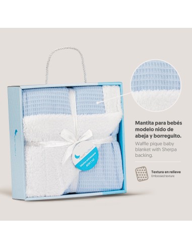 2x1 Manta nido abeja+borreguillo azul
