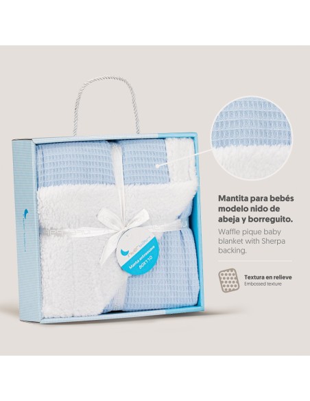 2x1 Manta nido abeja+borreguillo azul