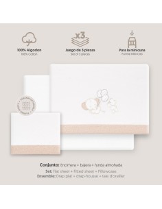 2x1 Juego de sábanas minicuna franela oso elefante globos bco/beig 2