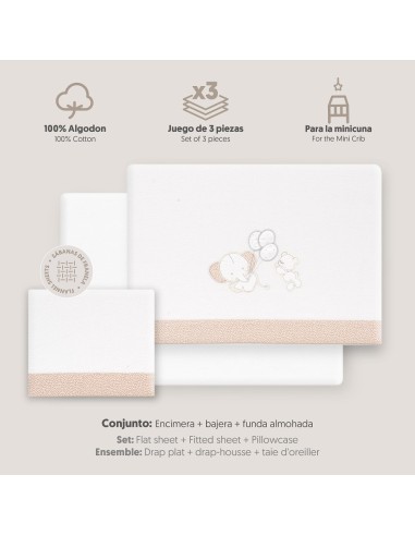2x1 Juego de sábanas minicuna franela oso elefante globos bco/beig
