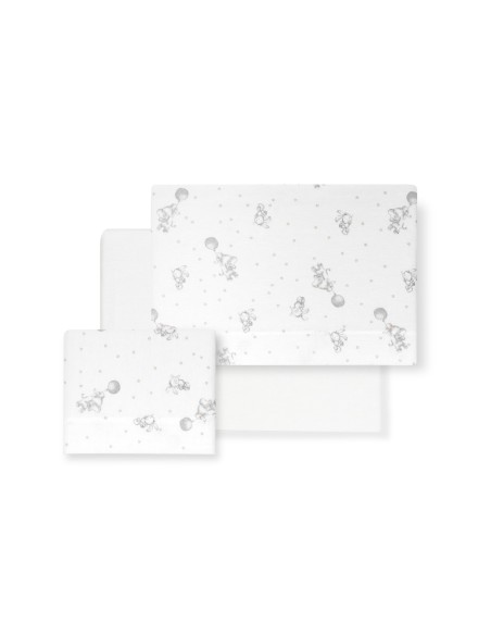 2x1 Juego de sábanas minicuna franela elefante globo continuo bco/gris