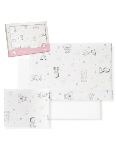 2x1 Juego de sábanas cuna franela modelo koala bco/rosa