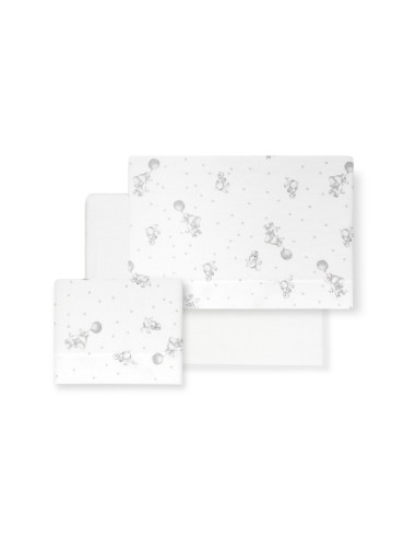 2x1 Juego de sábanas cuna franela elefante globo continuo bco/gris