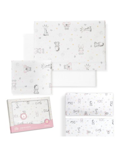 2x1 Juego de sábanas minicuna franela modelo koala bco/rosa