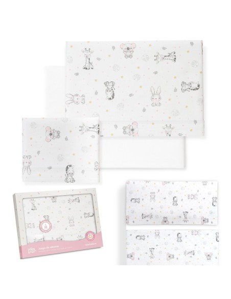 2x1 Juego de sábanas minicuna franela modelo koala bco/rosa