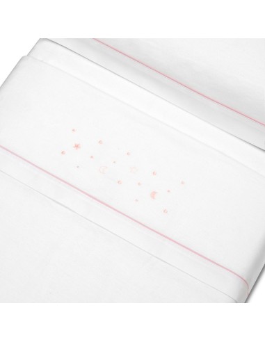 2x1 Juego de sábanas cuna franela estrellas luna bco/rosa