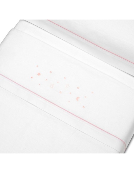 2x1 Juego de sábanas cuna franela estrellas luna bco/rosa