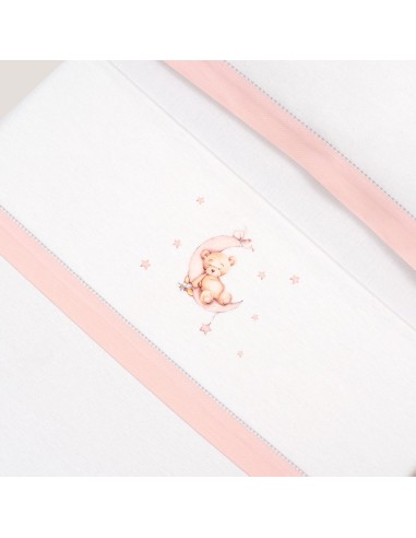2x1 Juego de sábanas cuna franela estampado oso luna estrellas bco/rosa