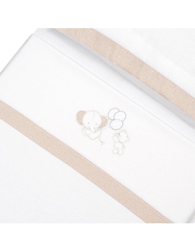 2x1 Juego de sábanas minicuna franela oso elefante globos bco/beig