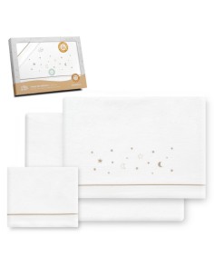 2x1 Juego de sábanas cuna franela estrellas luna bco/beig