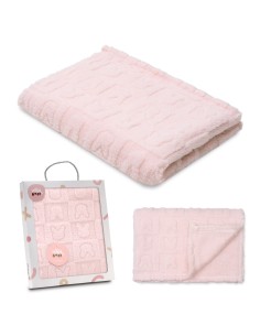 2x1 Manta sherpa grabada conejitos rosa