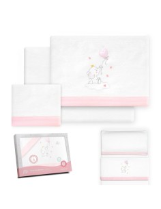 2x1 Juego de sábanas minicuna franela elefante globo corazon bco/rosa