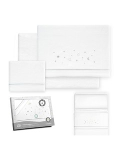 2x1 Juego de sábanas minicuna franela estrellas luna bco/gris