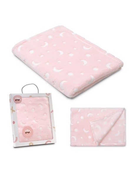 2x1 Manta grabada luna estrellas rosa