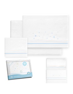 2x1 Juego de sábanas minicuna franela estrellas luna bco/azul