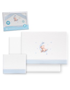 2x1 Juego de sábanas cuna franela estampado oso luna estrellas bco/azul