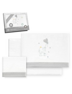 2x1 Juego de sábanas cuna franela elefante globo corazon bco/gris