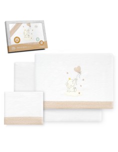 2x1 Juego de sábanas cuna franela elefante globo corazon bco/beig