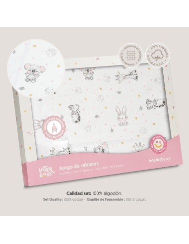 2x1 Juego de sábanas minicuna franela modelo koala bco/rosa