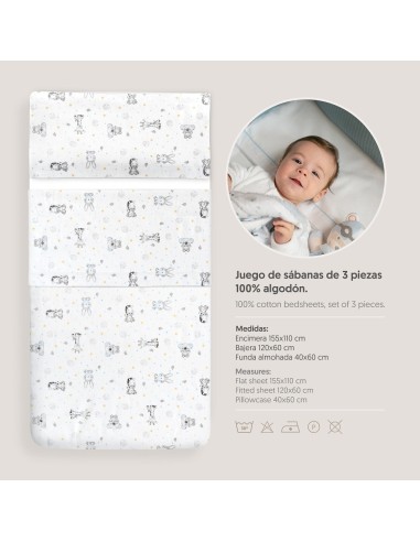 2x1 Juego de sábanas cuna franela modelo koala bco/azul