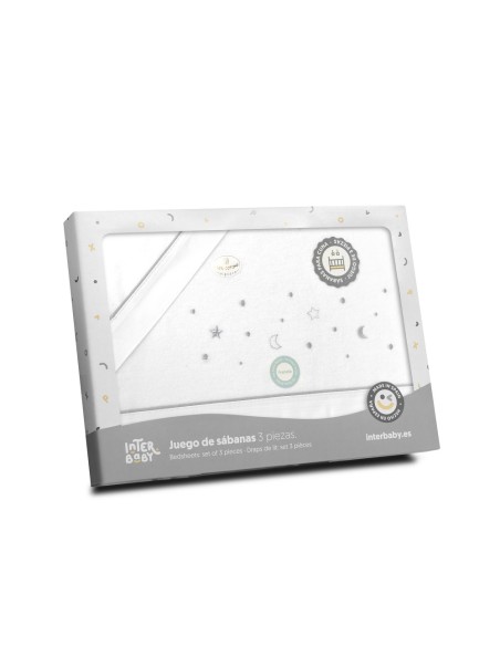 2x1 Juego de sábanas minicuna franela estrellas luna bco/gris