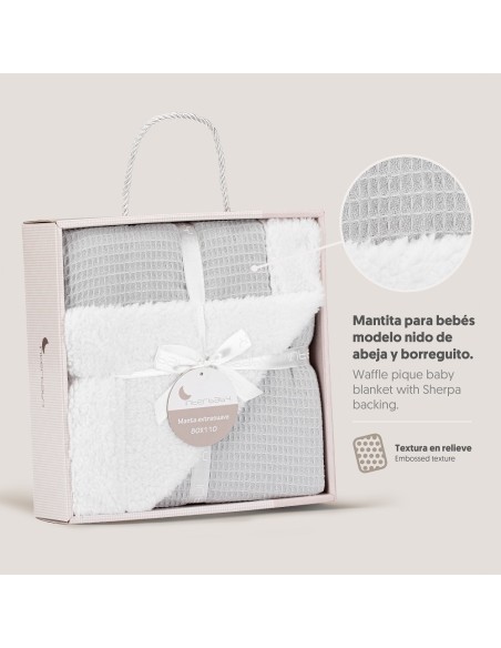 2x1 Manta nido abeja + borreguillo gris