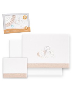 2x1 Juego de sábanas cuna franela oso elefante globos bco/beig