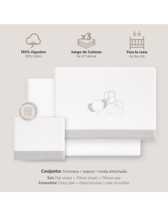 2x1 Juego de sábanas cuna franela oso elefante globos bco/gris 2