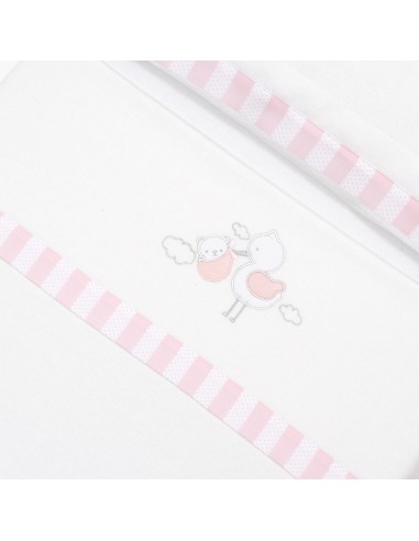 2x1 Juego de sábanas minicuna franela cigueña oso bco/rosa