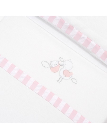 2x1 Juego de sábanas minicuna franela cigueña oso bco/rosa