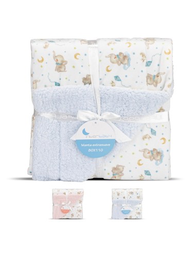 2x1 Manta con borreguillo mod elefante azul