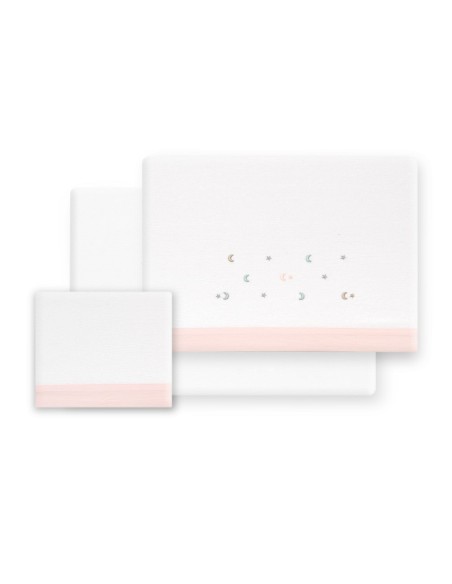 2x1 Juego de sábanas cuna franela estrella luna multicolor bco/rosa