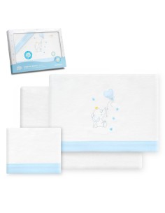 2x1 Juego de sábanas cuna franela elefante globo corazon bco/azul